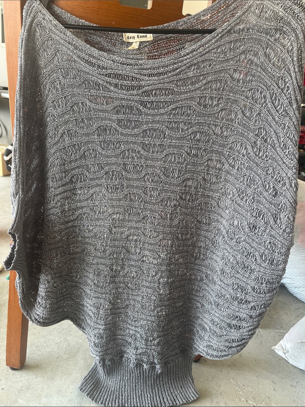 Cozy Casual Grey Open-Knit Off-Shoulder Sweater